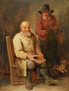 A Man Seated with a Woman by His Side and a Dog at Their Feet
